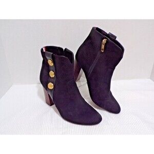 Tommy Hilfiger Ankle Boots Zip Up with 3 Buttons Accents Black Suede Pre-Owned